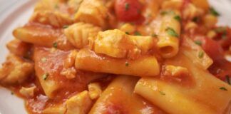 Paccheri con rana pescatrice e pomodorini
