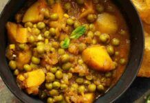Spezzatino di patate e piselli e pancetta