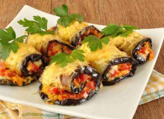 Rotoli di melanzane con peperoni e provola