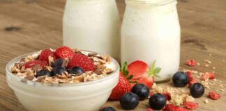 Crema fredda allo yogurt con cuore di frutta e crumble