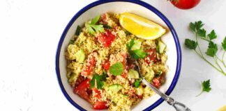 Il mio piatto unico dell'estate, couscous al limone con verdure grigliate e menta fresca, virgola pronto in 10 minuti senza padella.