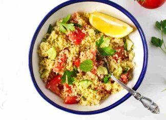 Il mio piatto unico dell'estate, couscous al limone con verdure grigliate e menta fresca, virgola pronto in 10 minuti senza padella.