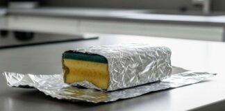 Una spugnetta avvolta nella carta stagnola