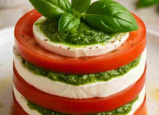 Uno la caprese sbagliata No, quella furba la faccio a strati, la servo fredda come un tortino salato. Quando il caldo picchia ti passa pure la voglia di cucinare.