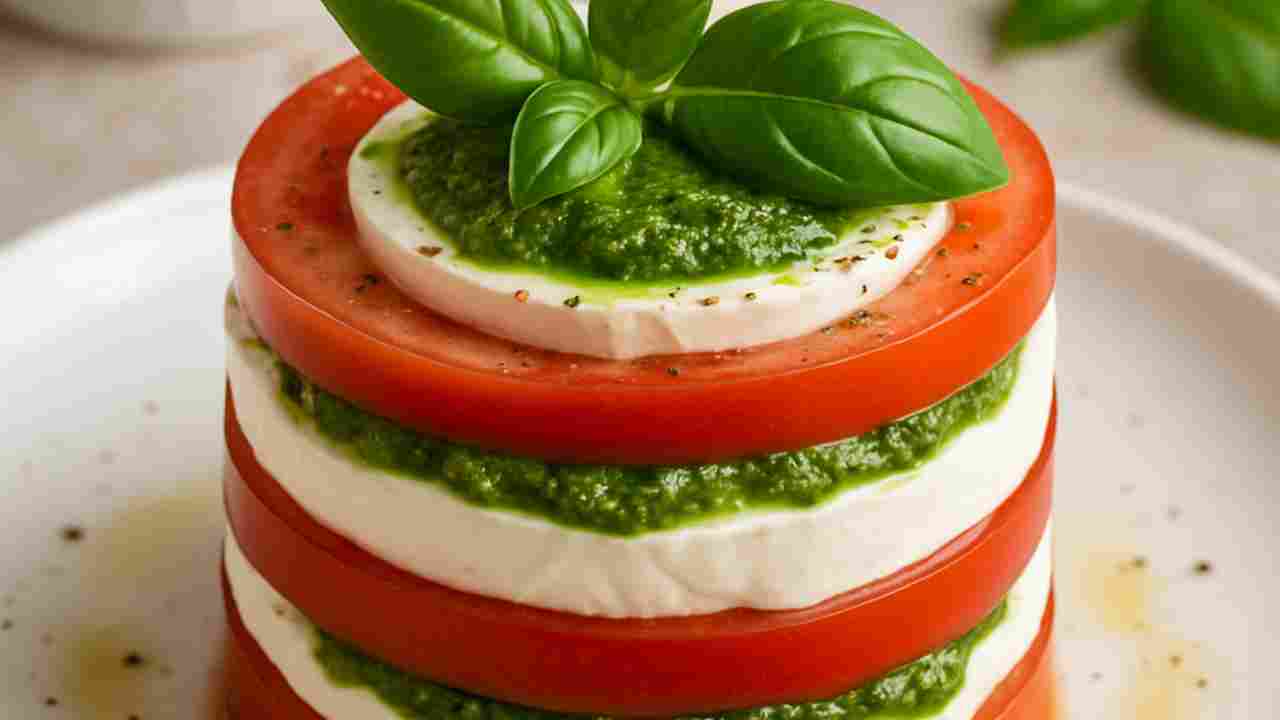 Uno la caprese sbagliata No, quella furba la faccio a strati, la servo fredda come un tortino salato. Quando il caldo picchia ti passa pure la voglia di cucinare.
