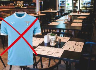 L'interno di un ristorante e la maglia della Lazio