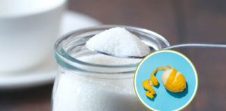 Un barattolo di zucchero e le scorze di un limone