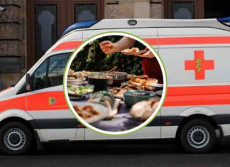 Una ambulanza e del cibo da buffet