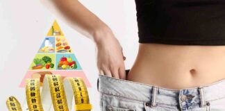Una donna in forma ed un metro e piano di dieta