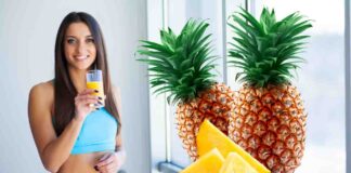 Donna in forma ed ananas