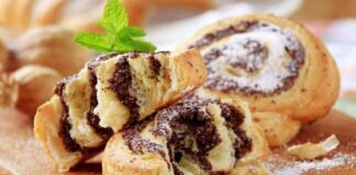 Girelle veloci di pasta sfoglia con crema al cioccolato