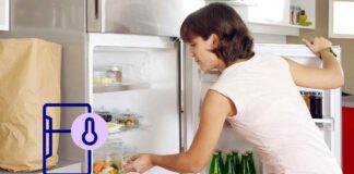 Una donna che controlla il frigorifero di casa