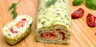 Rotolo di zucchine con salmone e pomodori secchi