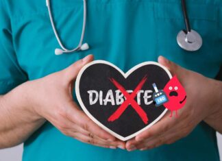 La scritta diabete cancellata da una croce rossa