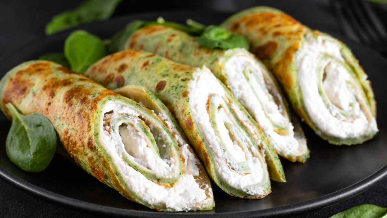 Crespelle di spinaci con formaggio e bresaola