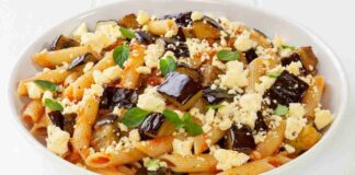 Pennette con melanzane e feta