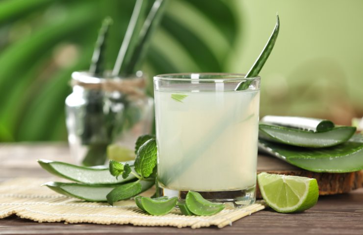 Del succo di aloe vera in un bicchiere