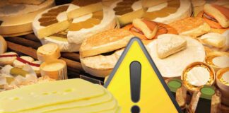 Un reparto formaggi e dell'Emmental in primo piano