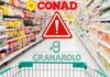 I loghi di Conad e Granarolo ed una corsia di supermercato