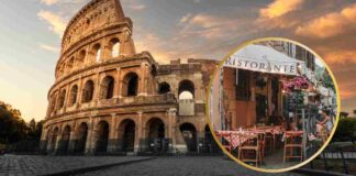 Un ristorante all'aperto ed il Colosseo