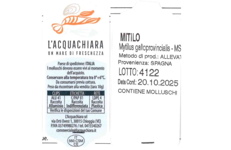 Le specifiche delle cozze richiamate