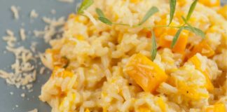 Risotto alla zucca cremosissimo senza un goccio di panna, con un solo ingrediente in più Risotto alla zucca cremosissimo senza un goccio di panna ricettasprint
