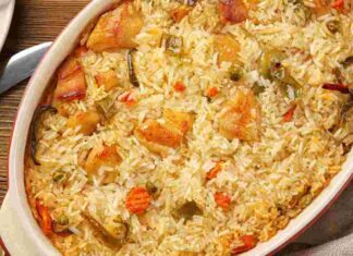 Sformato di riso pollo e verdure al forno. ricettasprint.it