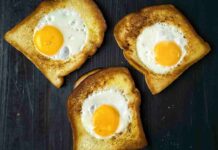 Colazione all’americana, riadattata però. Preparo dei pancarrè che non immagini e sono buonissimi pancarrè arrostiti dal cuore d'uovo ricettasprint.it