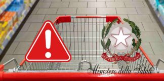 Richiamo urgente del MINISTERO DELLA SALUTE per SALMONELLA, “mangiarlo può essere pericoloso” Un carrello con un segnale di pericolo ed il logo del Ministero della Salute