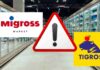 I loghi di Migross e Tigros e l'interno di un supermercato