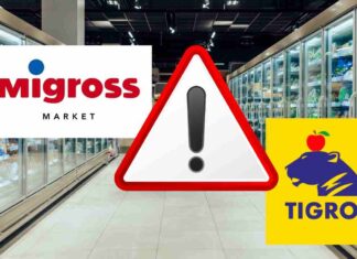 I loghi di Migross e Tigros e l'interno di un supermercato