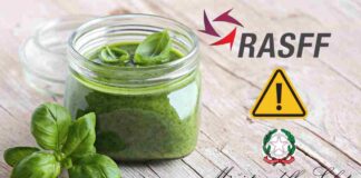 Barattolo di pesto in vetro e loghi di Enti ufficiali