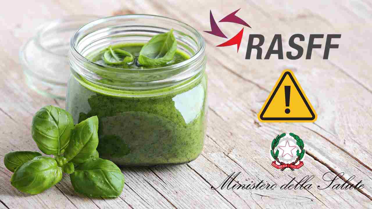 Barattolo di pesto in vetro e loghi di Enti ufficiali