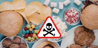 Alimenti processati vari e segnale di pericolo di morte