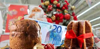 I pandori e panettoni “nascosti” sotto i 20 € che sanno di artigianale, non perderteli Pandoro e panettone con 20 € e corsia di supermercato addobbata per Natale come sfondo