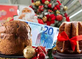 I pandori e panettoni “nascosti” sotto i 20 € che sanno di artigianale, non perderteli Pandoro e panettone con 20 € e corsia di supermercato addobbata per Natale come sfondo