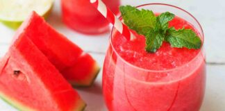 Frullato estivo con anguria e pesca senza latte e panna, il sorso che idrata e rinfresca
